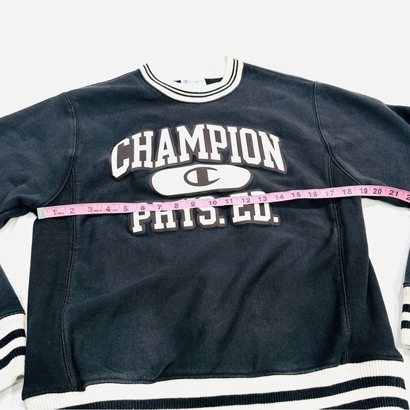 Champion Phys. Ed. Reverse Weave Black & White Collegiate Crewneck Sweatshirt - Picture 6 of 7